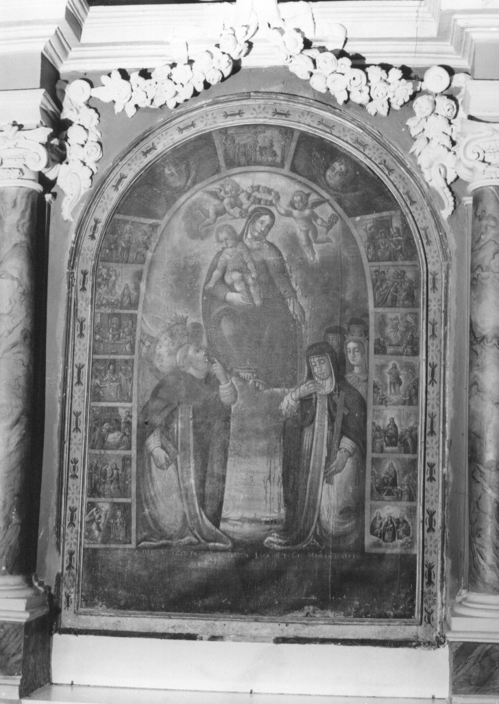 Madonna del Rosario con San Domenico, Santa Caterina, Santi e misteri del rosario (dipinto, opera isolata) - ambito Italia centrale (sec. XVII)