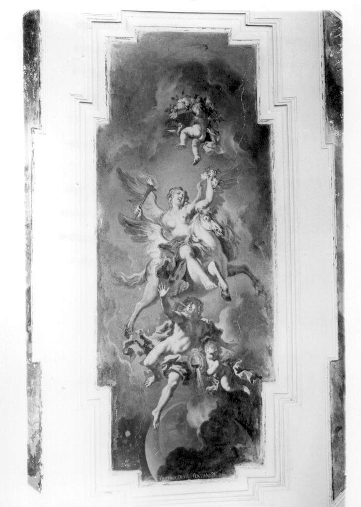 scena mitologica con Zefiro e Pegaso, Flora e due amorini (dipinto) di Damini Vincenzo (sec. XVIII)