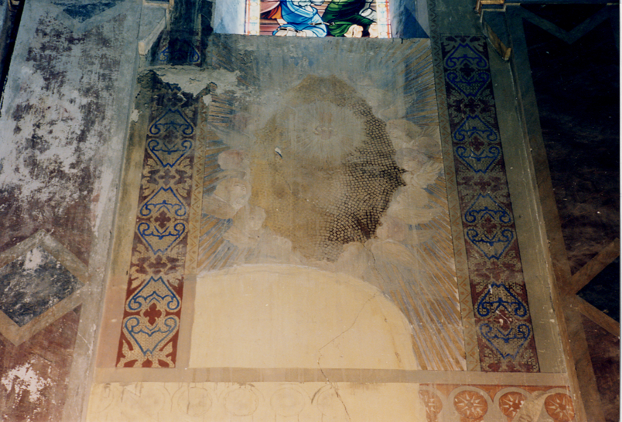 Madonna in trono con angeli recanti un cartiglio e due turiboli; decorazioni floreali; Medaglioni con Profeti e Sante (dipinto) di D'Agostino Gaetano (sec. XX)