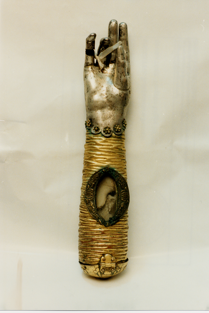 reliquiario antropomorfo - a braccio - ambito abruzzese (fine/inizio secc. XVII/ XVIII)