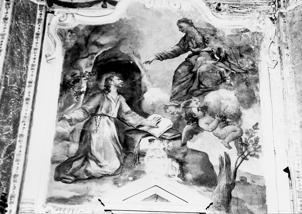 APPARIZIONE DELLA MADONNA A SANT'IGNAZIO DI LOYOLA SCRIVENTE (dipinto) di Cenatiempo Gerolamo (sec. XVIII)