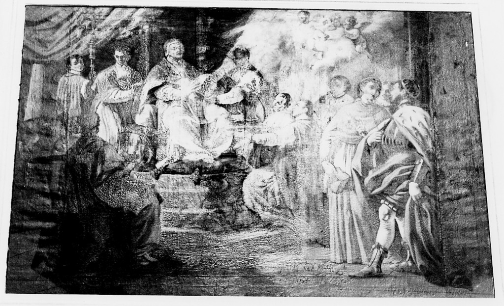 La presentazione del camauro a Papa Celestino V (dipinto) di Solimena Francesco detto Abate Ciccio (attribuito) (sec. XVIII)