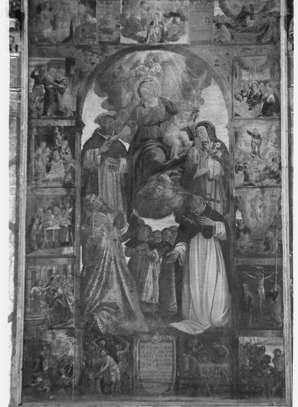 MADONNA DEL ROSARIO CON SANTI E MISTERI DEL ROSARIO (pala d'altare) - ambito Italia centrale (sec. XVII)