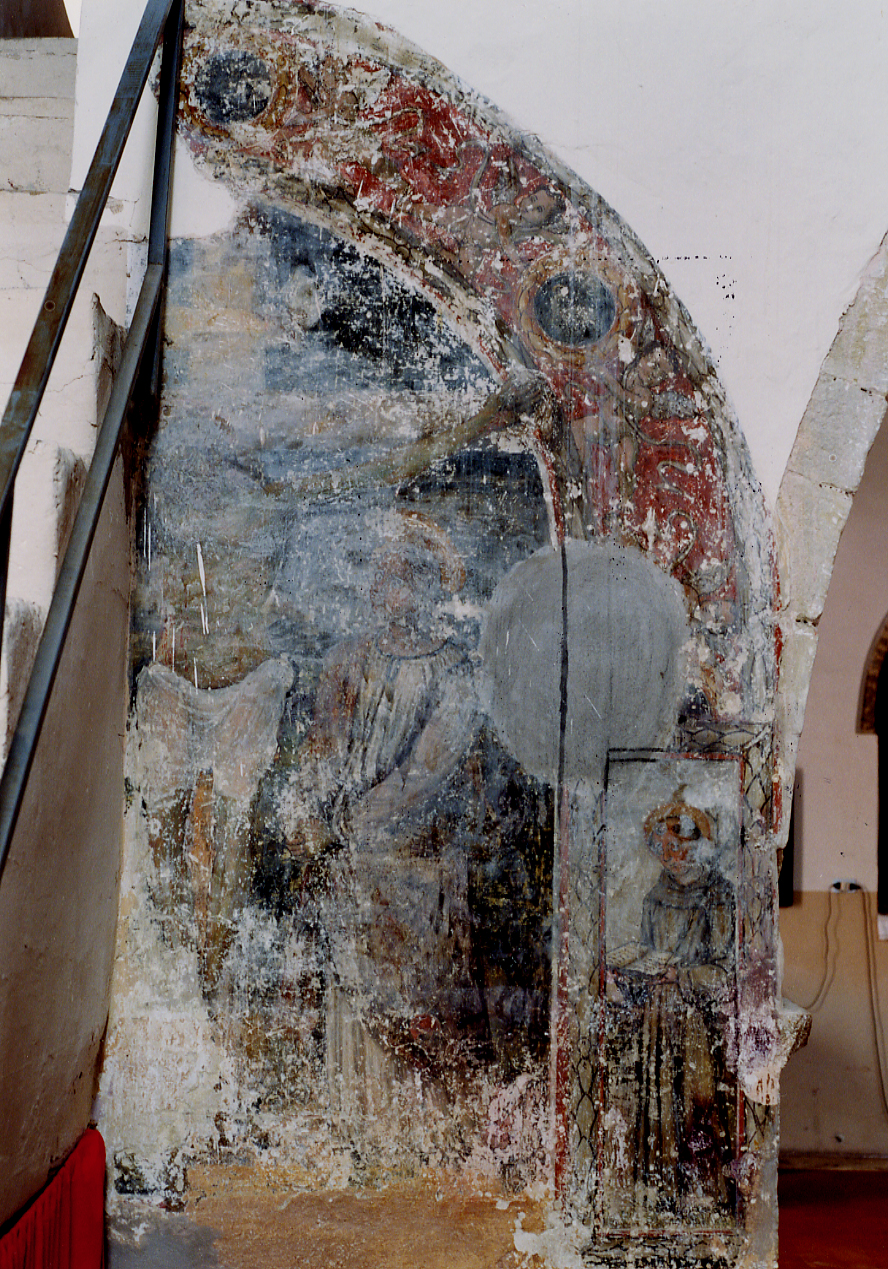 CRISTO CROCIFISSO FRA SANTI (dipinto) - ambito marchigiano (prima metà sec. XV)