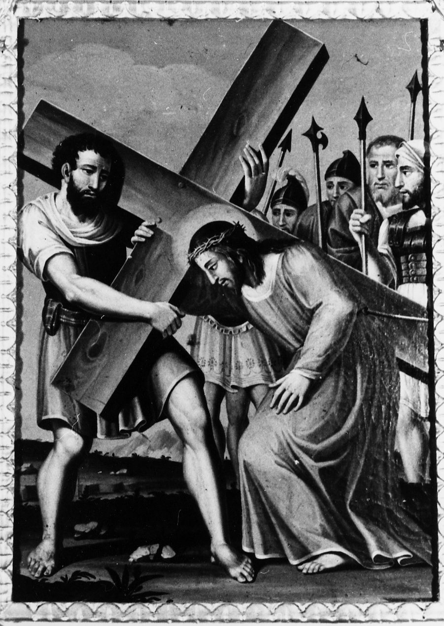 STAZIONE III: GESU' CADE SOTTO LA CROCE LA PRIMA VOLTA (dipinto, serie) di De Benedictis Francesco Maria (sec. XIX)