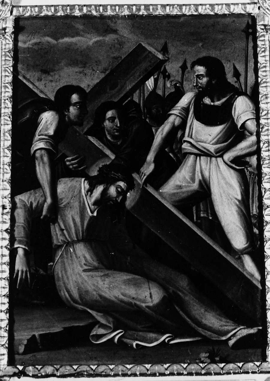 STAZIONE IX: GESU' CADE SOTTO LA CROCE LA TERZA VOLTA (dipinto, serie) di De Benedictis Francesco Maria (sec. XIX)