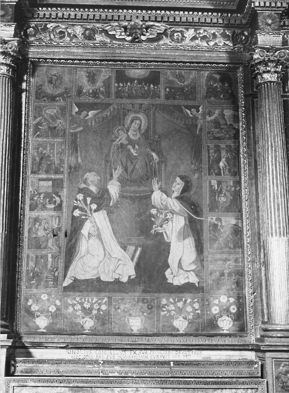 MADONNA DEL ROSARIO CON SAN DOMENICO, SANTA CATERINA DA SIENA E MISTERI DEL ROSARIO (pala d'altare, elemento d'insieme) - ambito abruzzese (seconda metà sec. XVII)