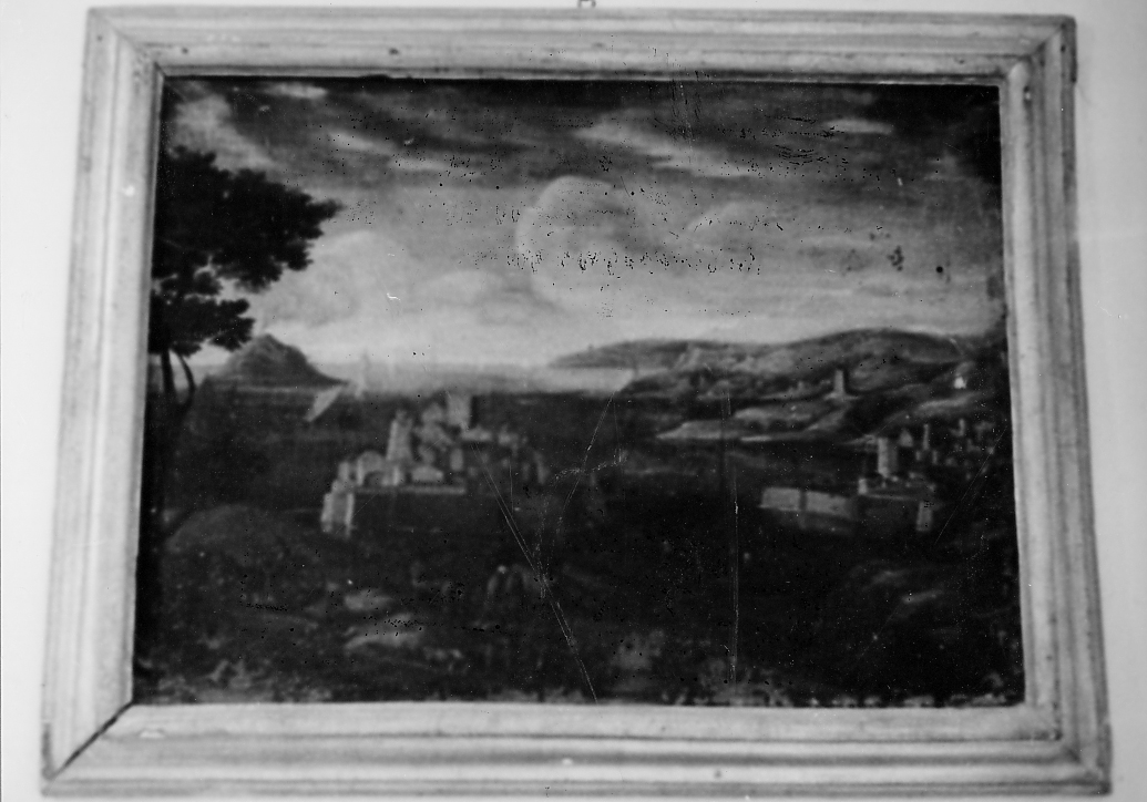 PAESAGGIO CON ALBERI E CASE (dipinto) - ambito abruzzese (sec. XVIII)