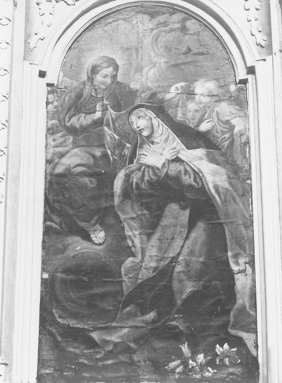 SANTA MARIA MADDALENA DEI PAZZI RICEVE IL VELO DALLA MADONNA (dipinto) - ambito Italia centrale (primo quarto sec. XVIII)