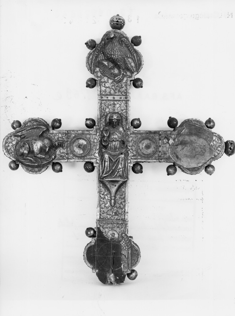 Cristo benedicene e simboli degli evangelisti (croce processionale) - ambito sulmonese (sec. XV)