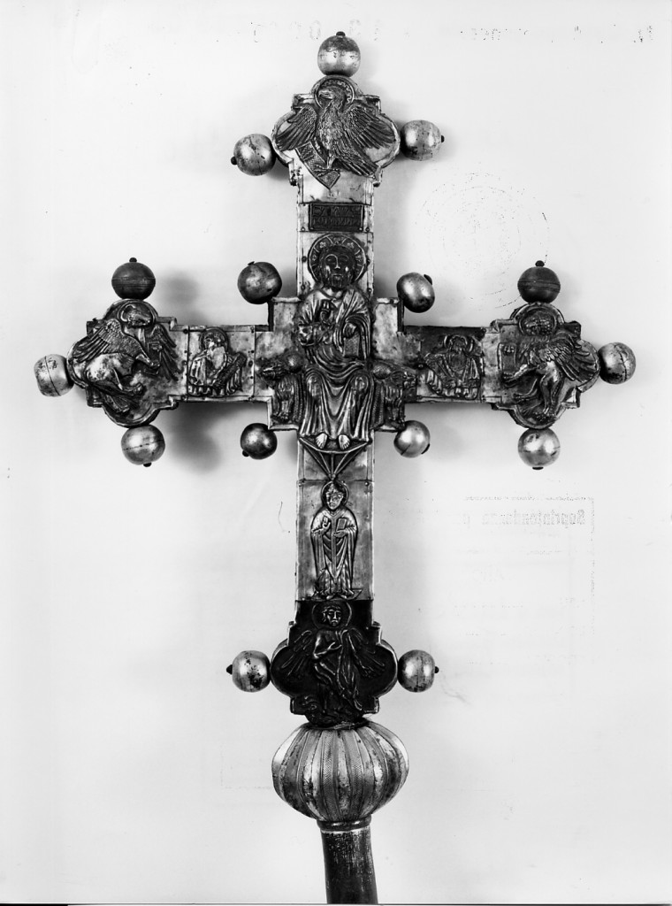 Cristo benedicente, simboli degli evangelisti (croce processionale) - ambito sulmonese (sec. XIV)