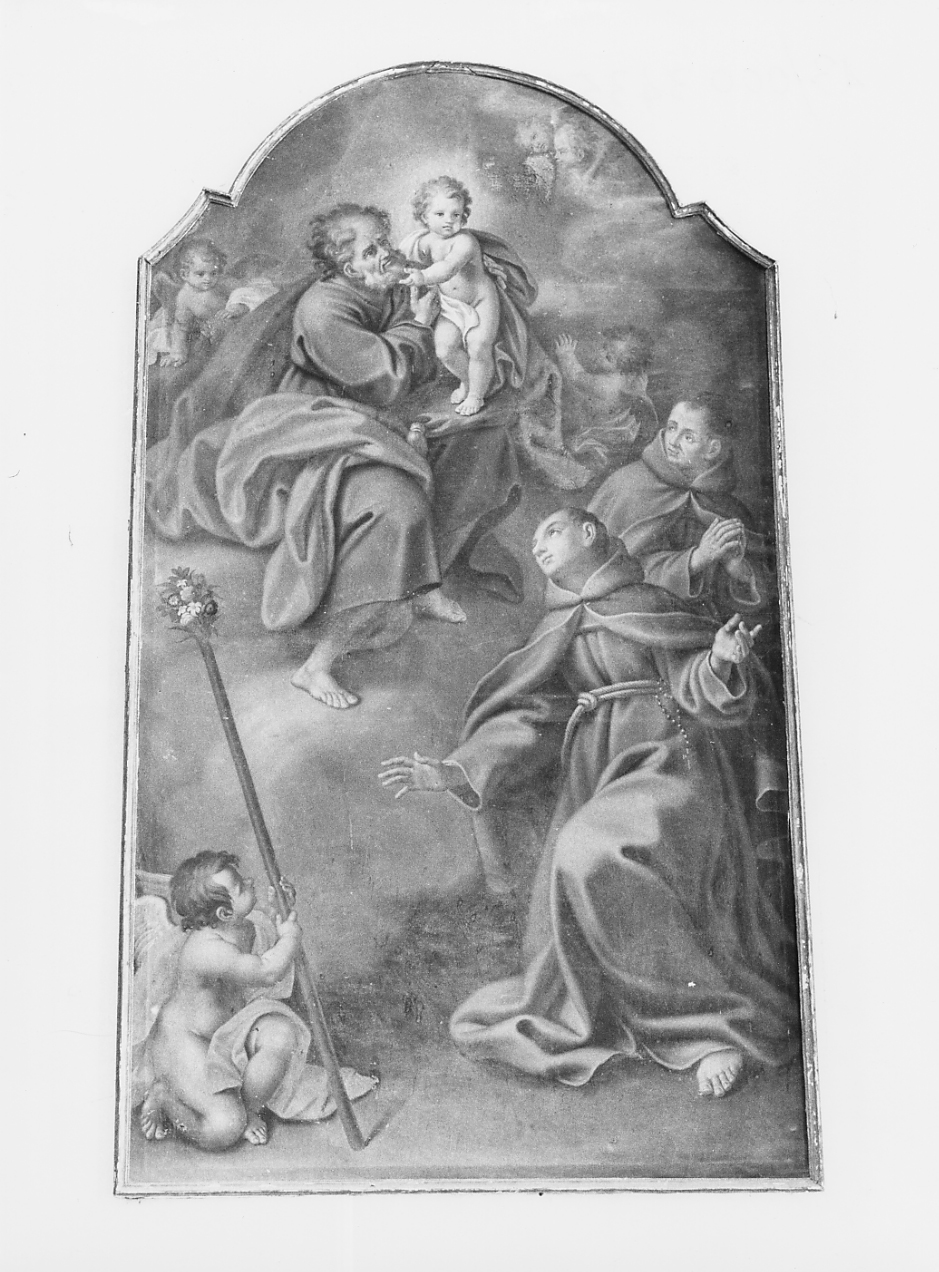 SAN GIUSEPPE CON GESU' BAMBINO APPARE A DUE FRATI FRANCESCANI (dipinto) - bottega Italia centrale (sec. XVIII)