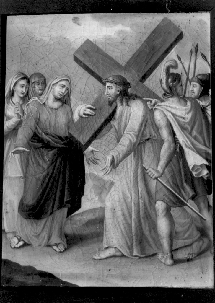stazione IV: Gesù incontra la Madonna (dipinto, serie) di De Benedictis Francesco Maria (sec. XIX)