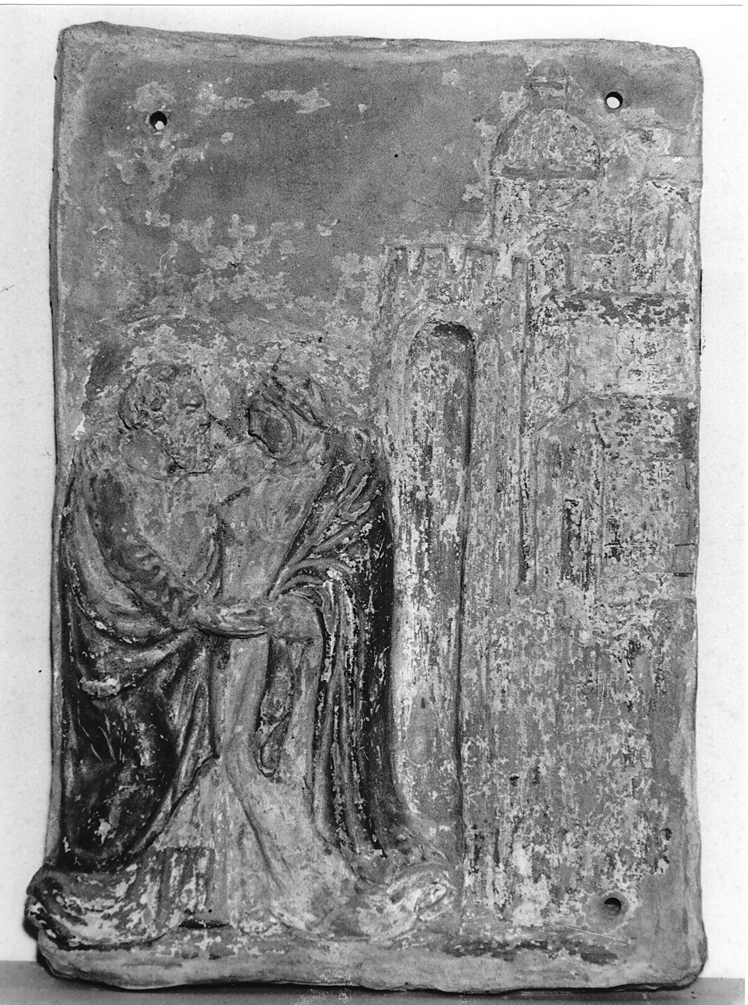 incontro di Sant'Anna e San Gioacchino alla porta aurea (rilievo) - ambito Italia centrale (sec. XVI)