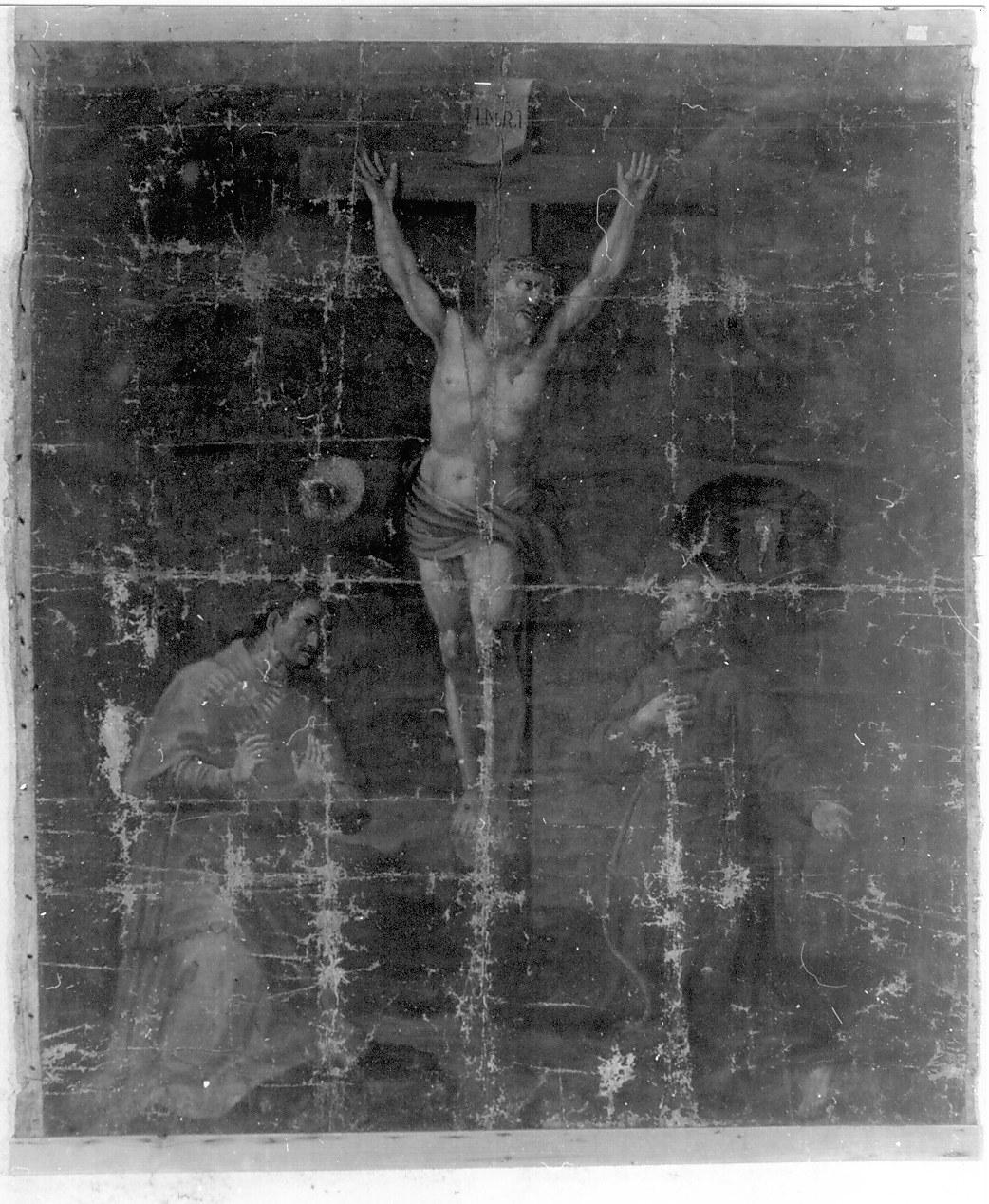 Cristo crocifisso tra San Francesco e altro Santo, Cristo crocifisso (dipinto) - ambito Italia centrale (sec. XVII)