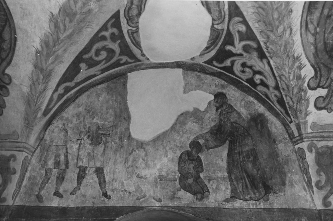San Francesco benedice una donna del popolo, episodi della vita di San Francesco d'Assisi (dipinto, ciclo) - ambito Italia meridionale (ultimo quarto sec. XV)