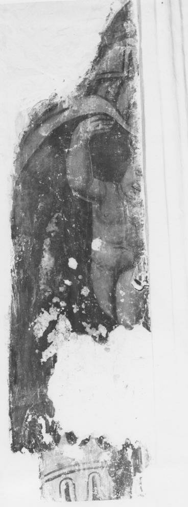Angeli che sollevano le cortine di un baldacchino (dipinto, frammento) - ambito lucano (prima metà sec. XVII)