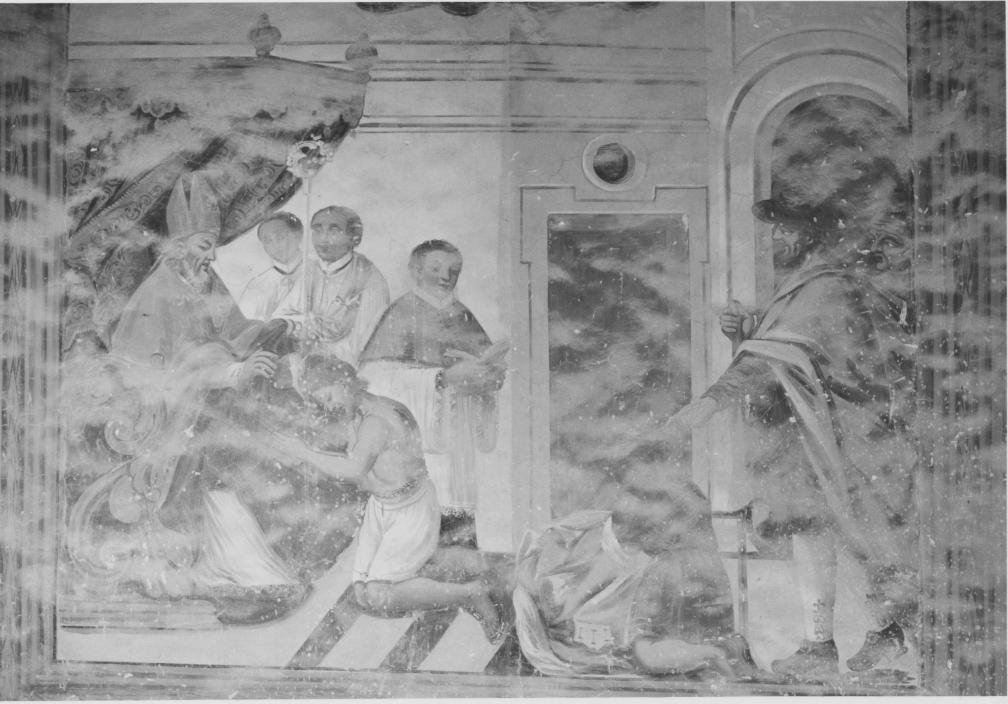 San Francesco si spoglia dei suoi beni dinanzi al Vescovo di Assisi (dipinto, elemento d'insieme) di Pietro di Gianpietro di Brienza (sec. XVIII)