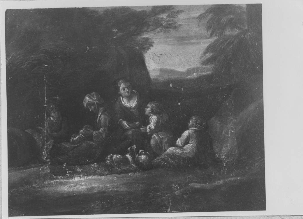 Paesaggio campestre con donne e bambini (dipinto) - ambito romano (sec. XVIII)