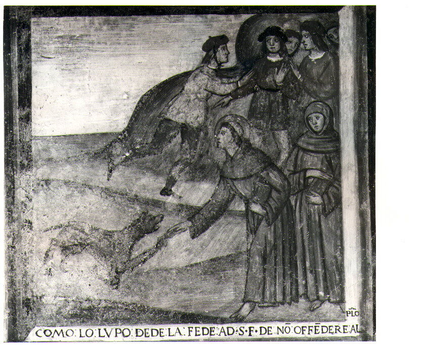 San Francesco d'Assisi e il lupo di Gubbio (dipinto, elemento d'insieme) di Luce Giovanni (sec. XVI)
