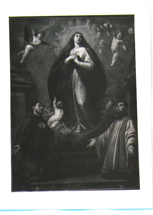 Immacolata Concezione con San Francesco d'Assisi e San Gaetano, Immacolata Concezione e santi (dipinto) di Baccaro Andrea (sec. XVII)