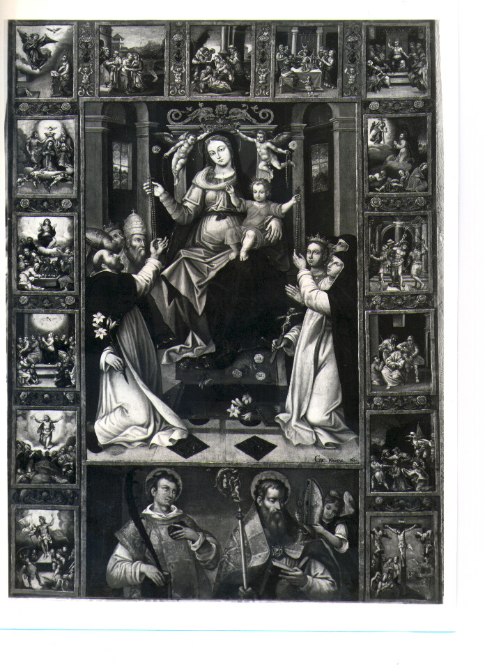 La Vergine del Rosario e scene della vita di Gesù e della Vergine, Madonna del Rosario (dipinto) - ambito napoletano (sec. XVII)