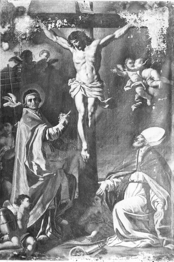 crocifissione di Cristo tra i santi Gregorio Magno e Biagio vescovo, crocifissione di Cristo (dipinto) - ambito napoletano (primo quarto sec. XVIII)