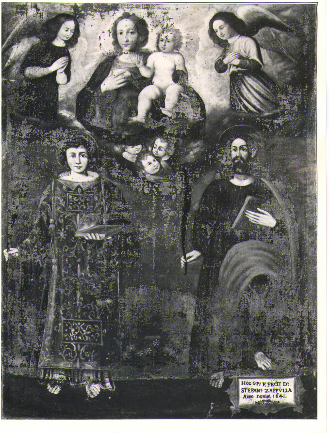 Madonna con Bambino tra angeli e Santi (dipinto) di Zappulla Stefano (sec. XVII)