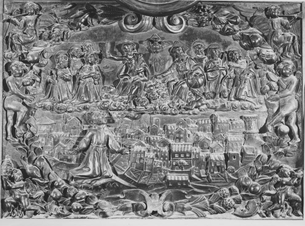 San Gaetano di Thiene che presenta la città di Tricarico alla Trinità e ai Santi (rilievo, elemento d'insieme) - bottega napoletana (sec. XVII)