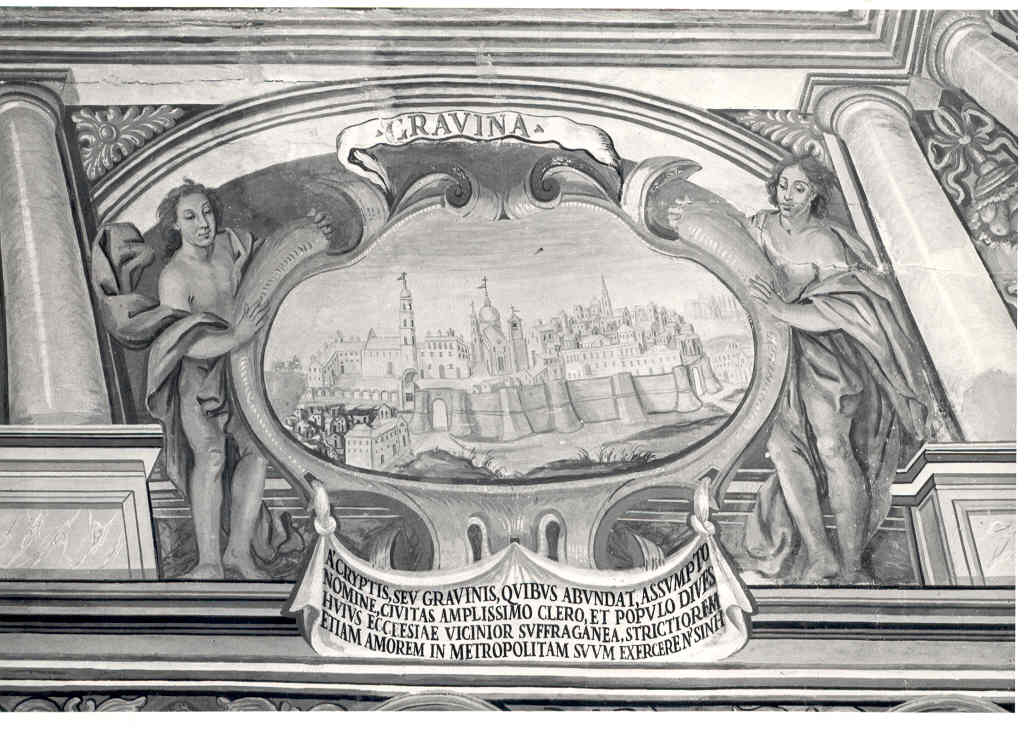 veduta della città di Gravina, veduta di città (dipinto, ciclo) di Palmieri Anselmo di Polla (attribuito) (sec. XVIII)