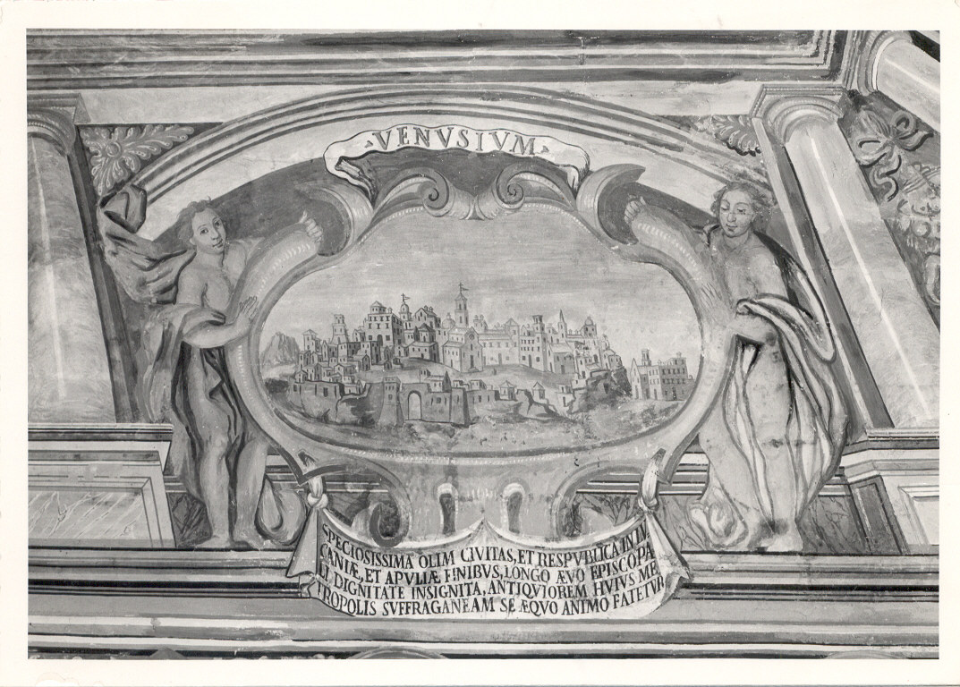 veduta della città di Venosa, veduta di città (dipinto, elemento d'insieme) di Palmieri Anselmo di Polla (attribuito) (sec. XVIII)