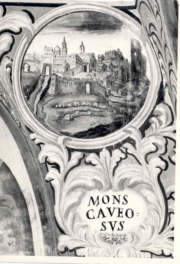 veduta della città di Montescaglioso, veduta di città (dipinto, elemento d'insieme) di Palmieri Anselmo di Polla (attribuito) (sec. XVIII)