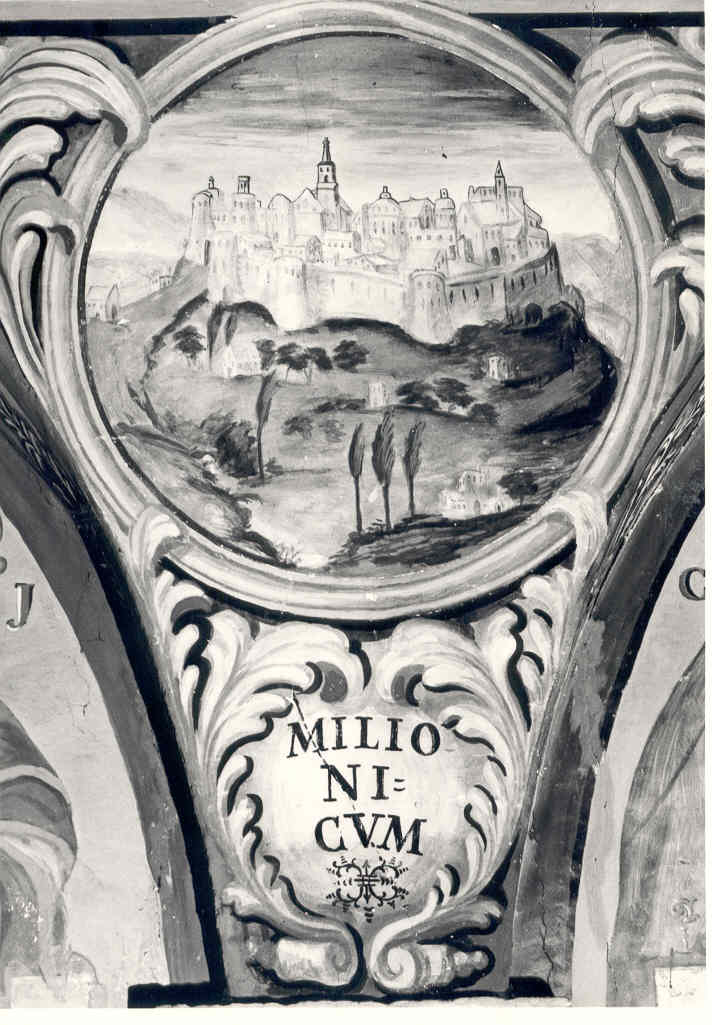 veduta della città di Miglionico, veduta di città (dipinto, elemento d'insieme) di Palmieri Anselmo di Polla (attribuito) (sec. XVIII)