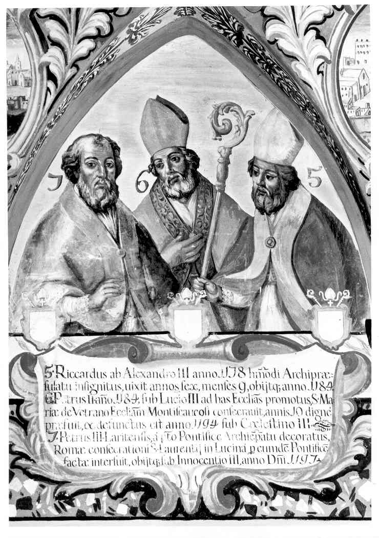 vescovi Riccardo, Pietro II e Pietro III, vescovi (dipinto, elemento d'insieme) di Palmieri Anselmo di Polla (attribuito) (sec. XVIII)