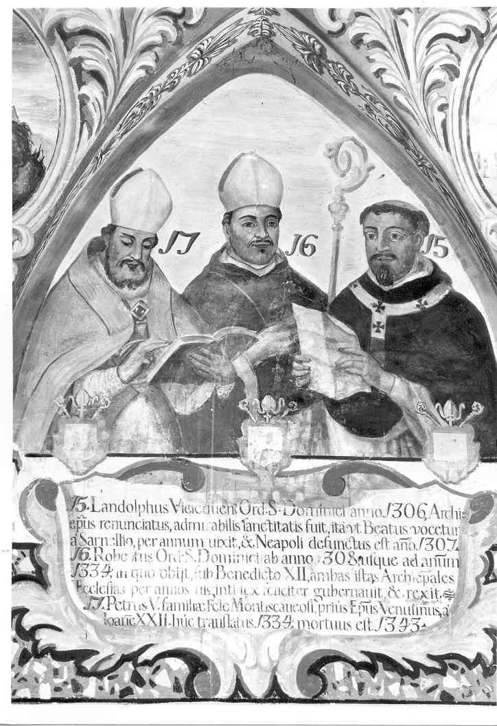 vescovi Landolfo, Roberto e Pietro V, vescovi (dipinto, elemento d'insieme) di Palmieri Anselmo di Polla (attribuito) (sec. XVIII)