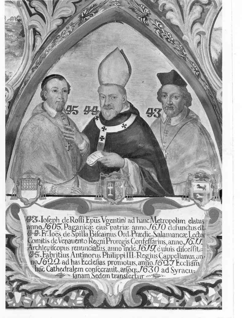 vescovi Giuseppe De Rossi, Giovanni De Spilla e Fabrizio Antinori, vescovi (dipinto, ciclo) di Palmieri Anselmo di Polla (attribuito) (sec. XVIII)