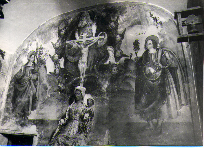 Padre Eterno, il Crocifisso e i Santi Giovanni Evangelista, Marco (dipinto) di Martino D (sec. XVI)