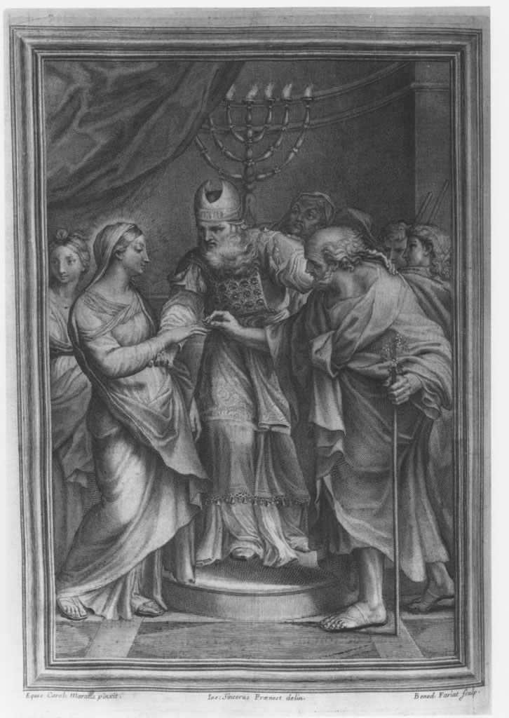 Lo Sposalizio della Vergine, Sposalizio di Maria Vergine (stampa) di Farjat Benoit, Maratta Carlo, Sinceri Giuseppe (sec. XVIII)