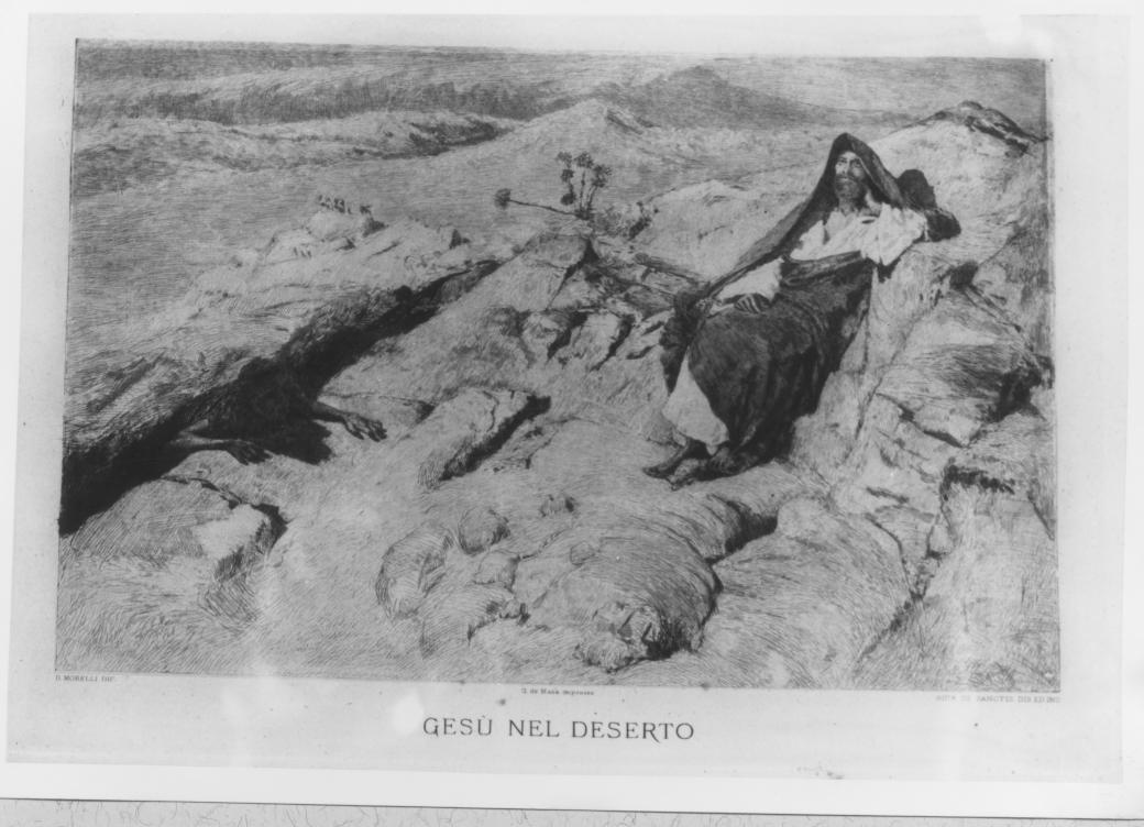 Gesù nel deserto, Cristo nel deserto (stampa) di De Sanctis Giuseppe, Morelli Domenico, De Masa G (fine sec. XIX)