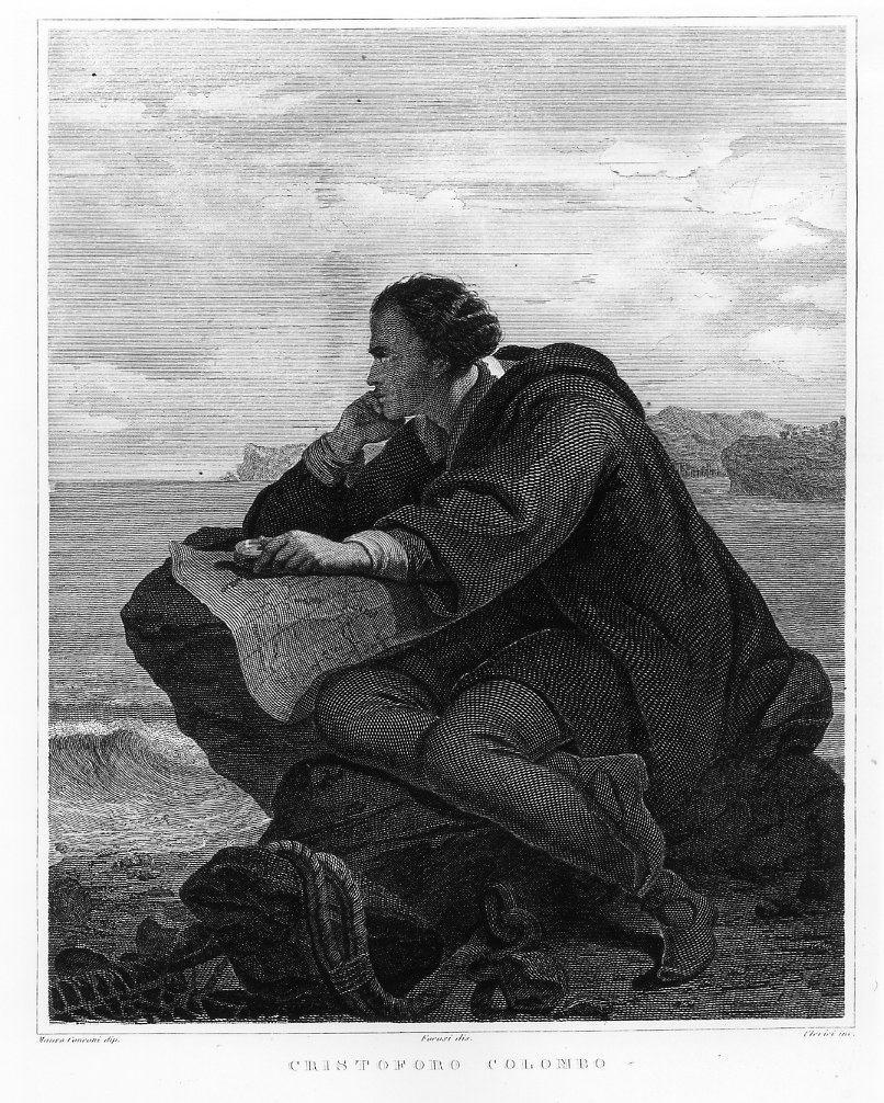 Cristoforo Colombo (stampa smarginata) di Clerici Francesco, Conconi Mauro, Focosi Roberto (seconda metà sec. XIX)