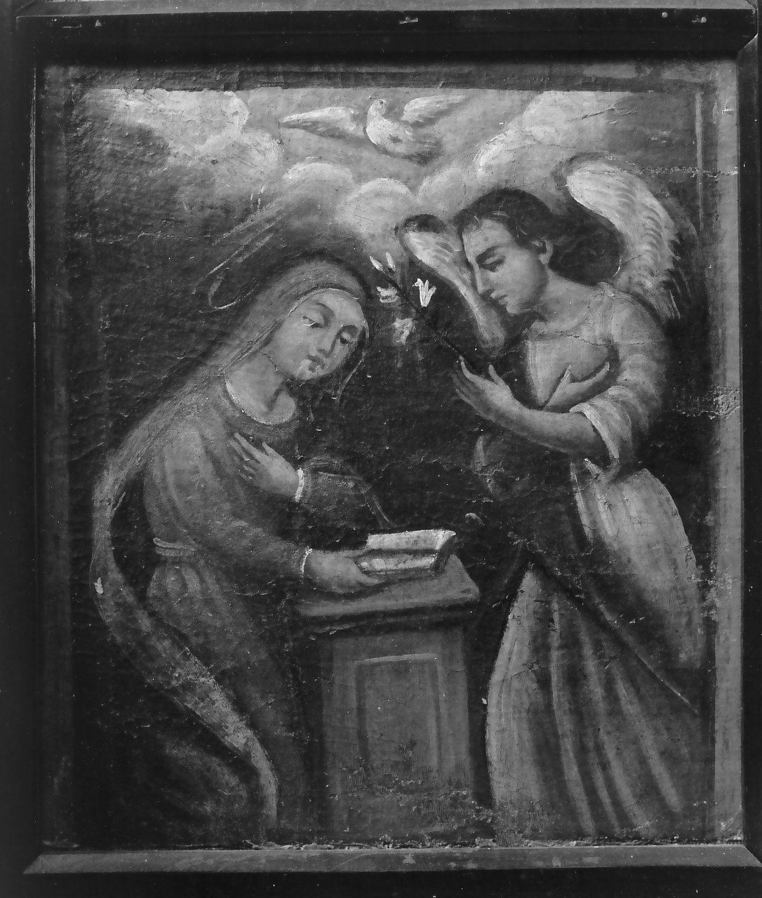 primo mistero gaudioso: annunciazione dell'angelo a Maria Vergine (dipinto, elemento d'insieme) - ambito Italia meridionale (sec. XVIII, sec. XIX)