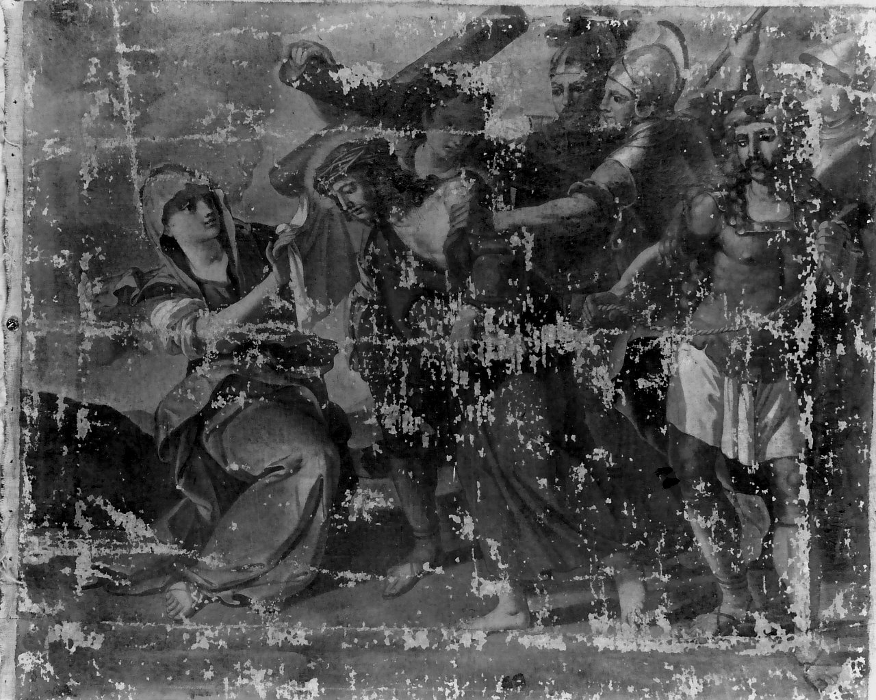 stazione VI: Gesù asciugato dalla Veronica (dipinto, elemento d'insieme) di Santanna Cristoforo (sec. XVIII)