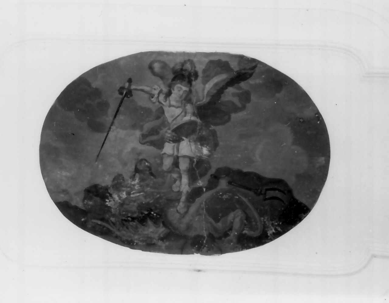 San Michele Arcangelo combatte Satana (dipinto, elemento d'insieme) - ambito Italia meridionale (fine/inizio secc. XVIII/ XIX)