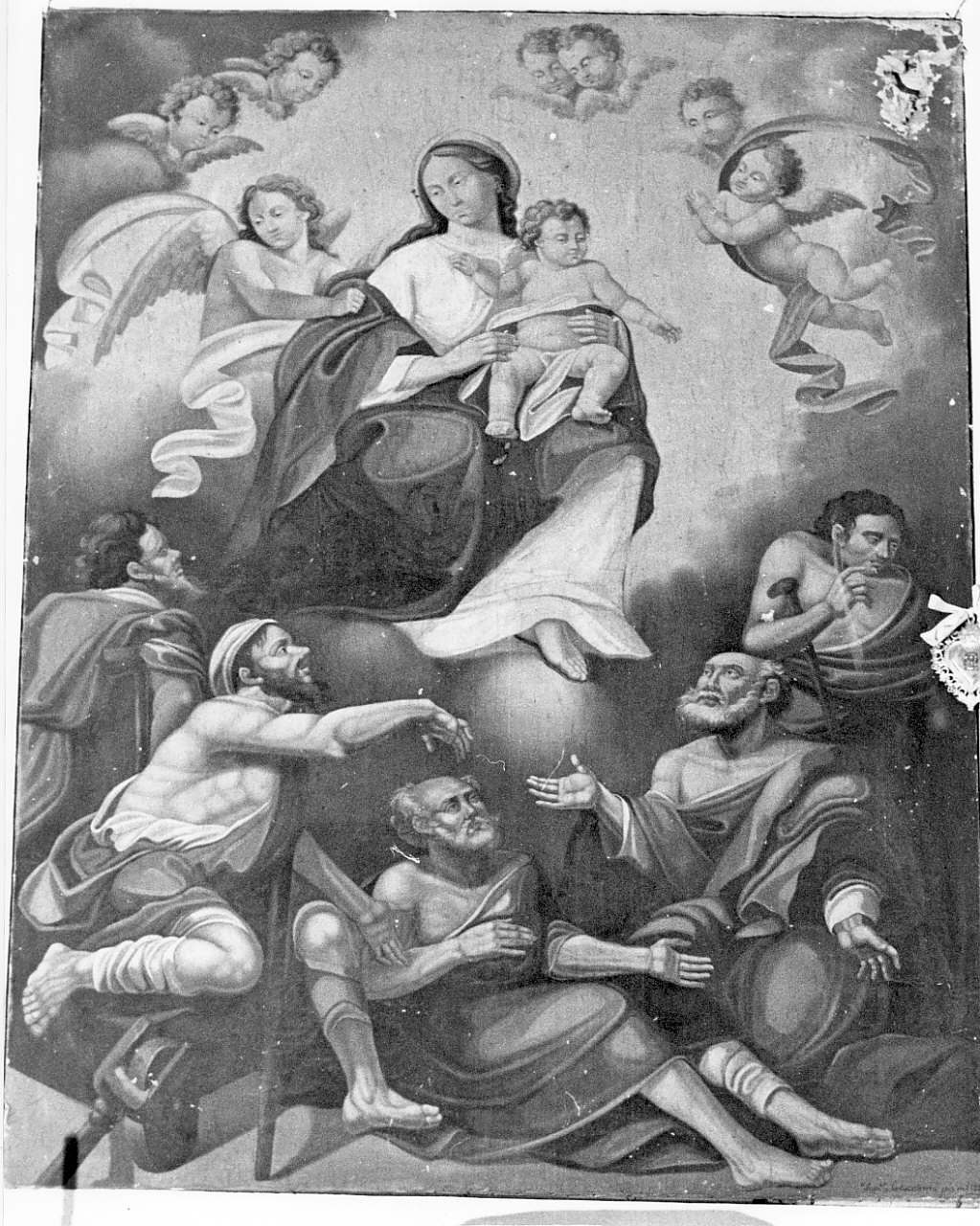 Madonna con Bambino, angeli e infermi (dipinto) di Santacaterina Francesco (sec. XIX)