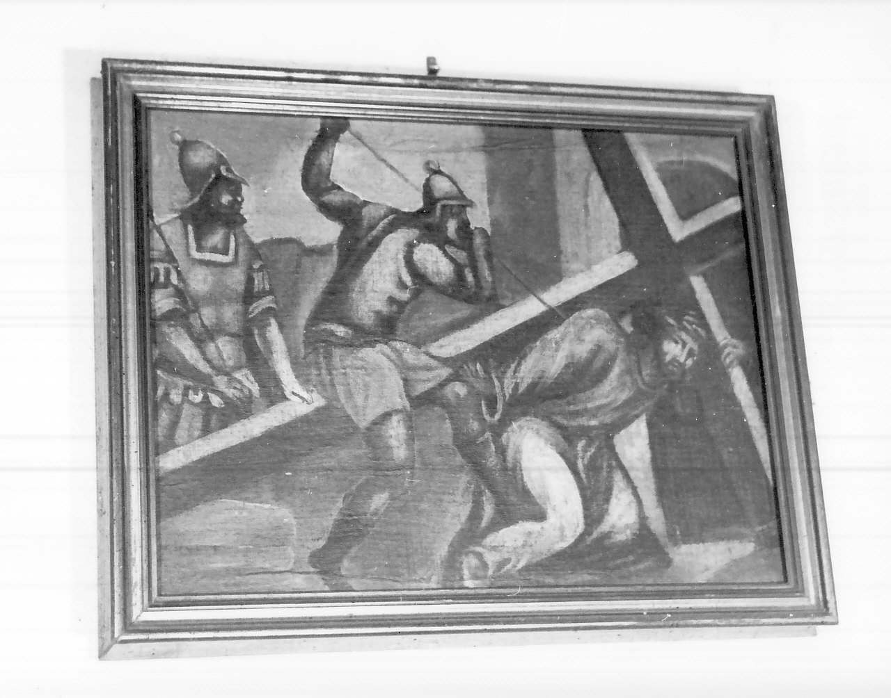 stazione VII: Gesù cade sotto la croce la seconda volta (dipinto, elemento d'insieme) - ambito calabrese (seconda metà sec. XIX)