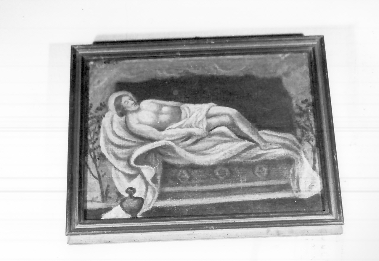 stazione XIV: Gesù deposto nel sepolcro (dipinto, elemento d'insieme) - ambito calabrese (seconda metà sec. XIX)