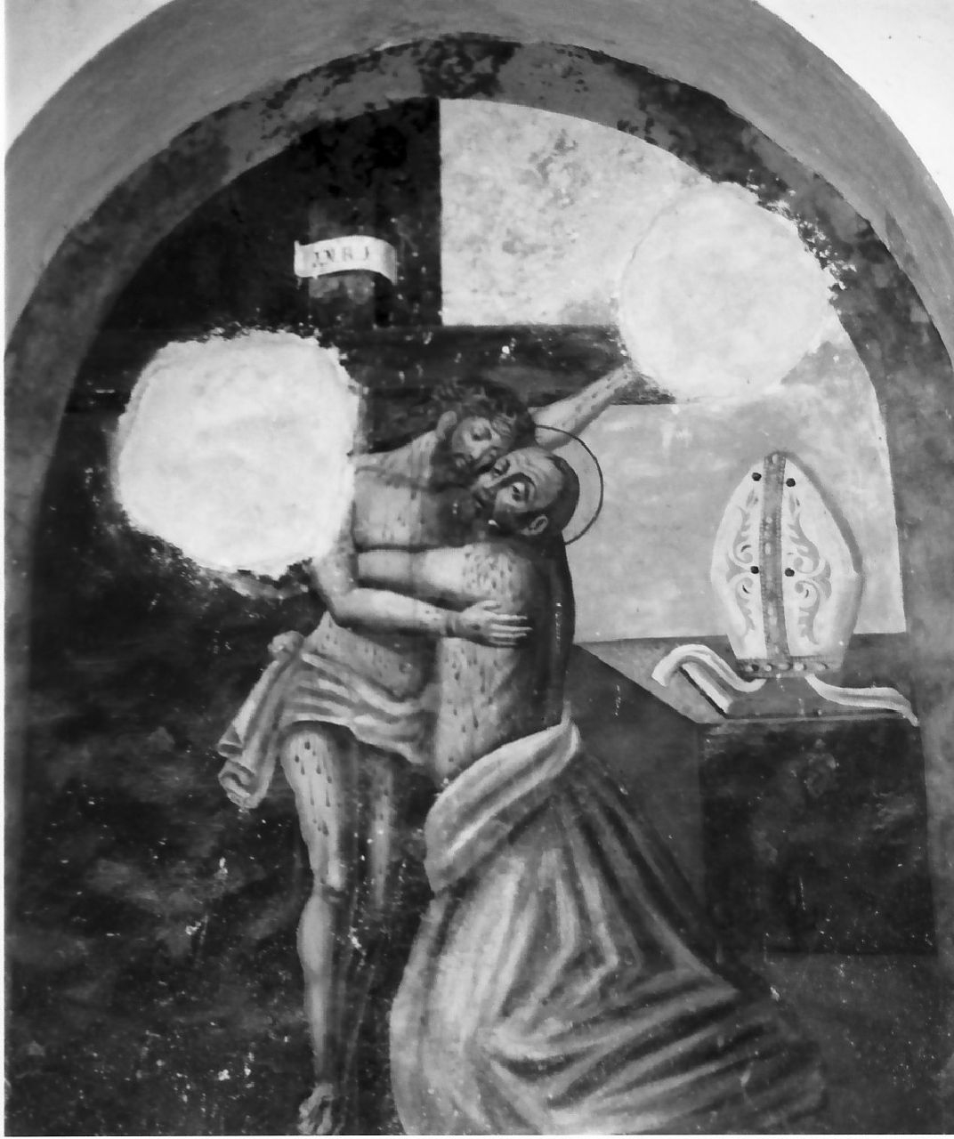 San Bernardo che abbraccia Cristo crocifisso (dipinto, opera isolata) - ambito Italia meridionale (sec. XIII)