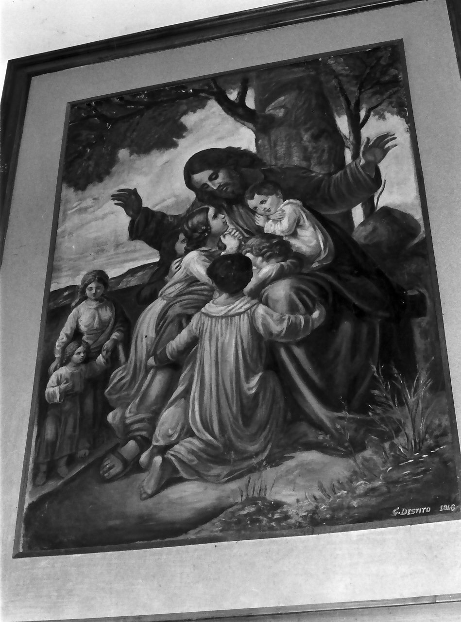 Sinite parvulos, Cristo benedice i fanciulli (dipinto) di Destito G (sec. XX)