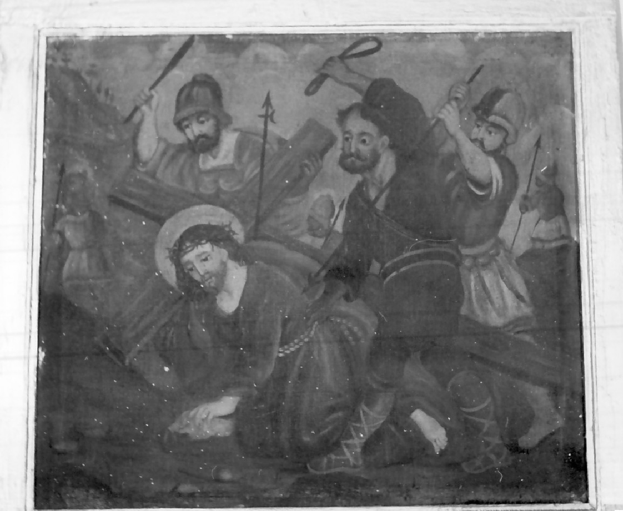 stazione III: Gesù cade sotto la croce la prima volta (dipinto, elemento d'insieme) di Paladino Giovanni (sec. XIX)