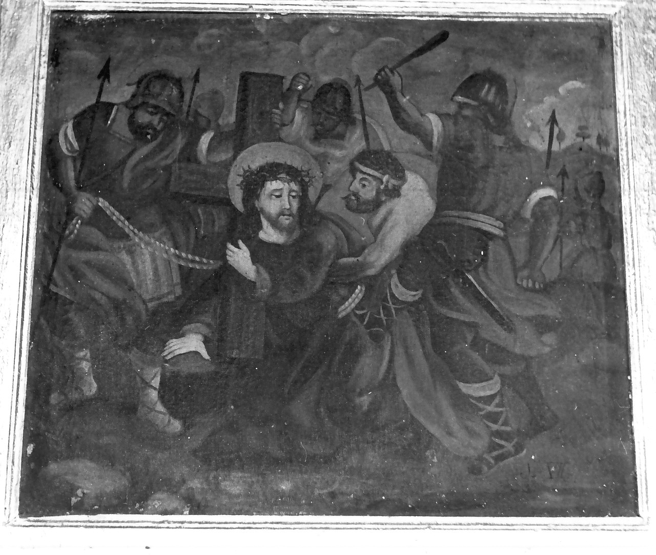 stazione VII: Gesù cade sotto la croce la seconda volta (dipinto, elemento d'insieme) di Paladino Giovanni (sec. XIX)